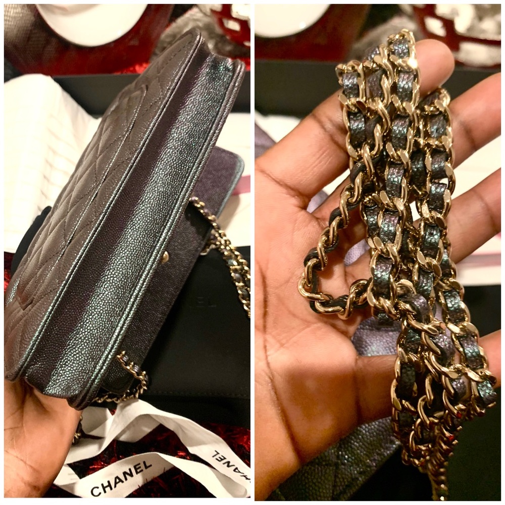 😍❤️🆕CHANEL WOC Wallet on chain Iridescent Large pearl Caviar Leather Bag - Picture 12 of 17